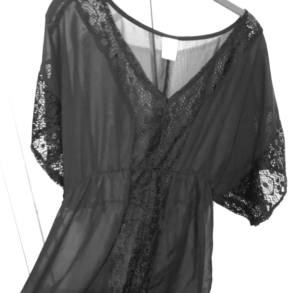 Other - Black swim suit cover up sheer with crochet detail